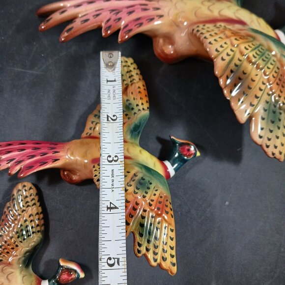 Set of 3 Vintage Flying Ceramic Pheasant Bird Wall Decor - Picture 9 of 14